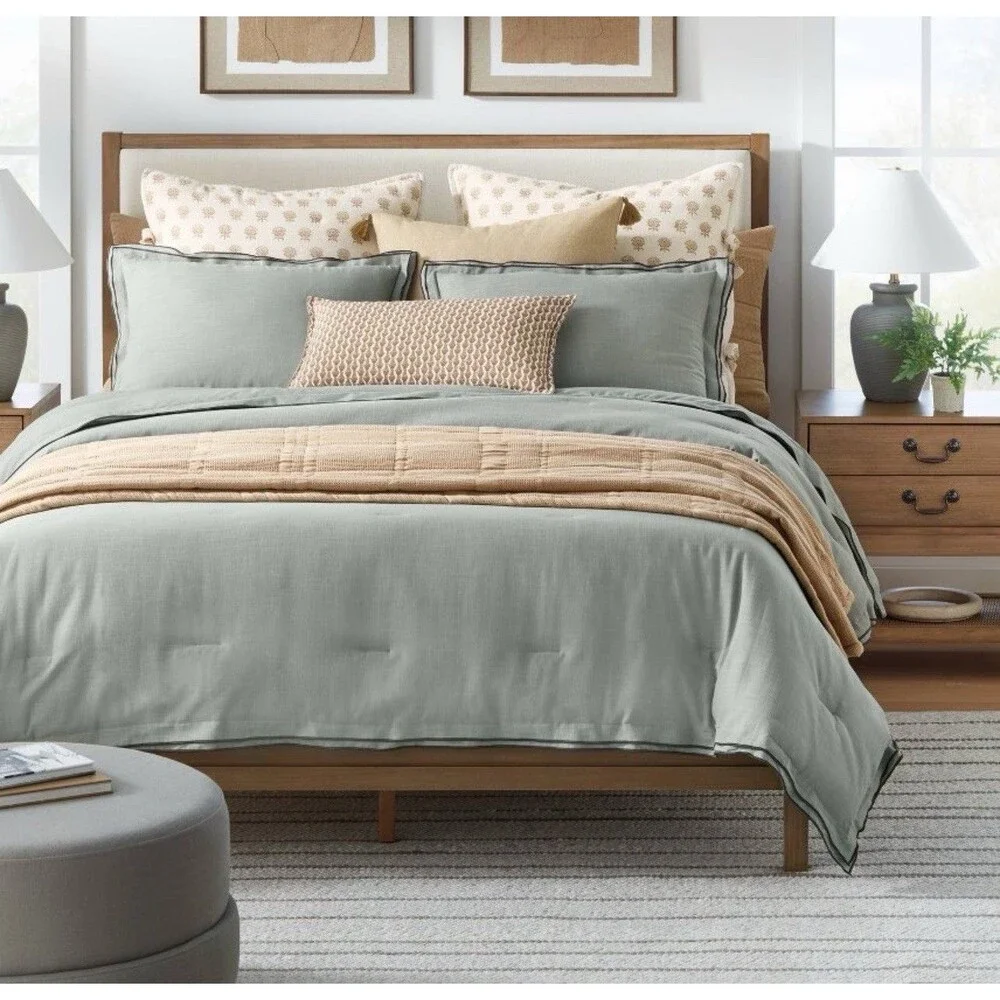 California King Double Flange Merrow Stitch Duvet Cover & Sham Set Light NEW